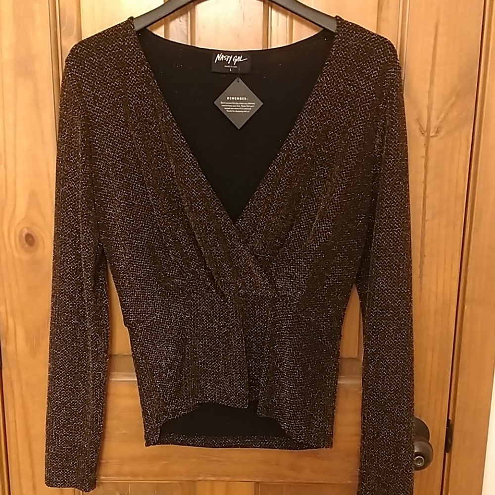 Nasty Gal Shiny Gold/Black Top- Sexy Sophisticated